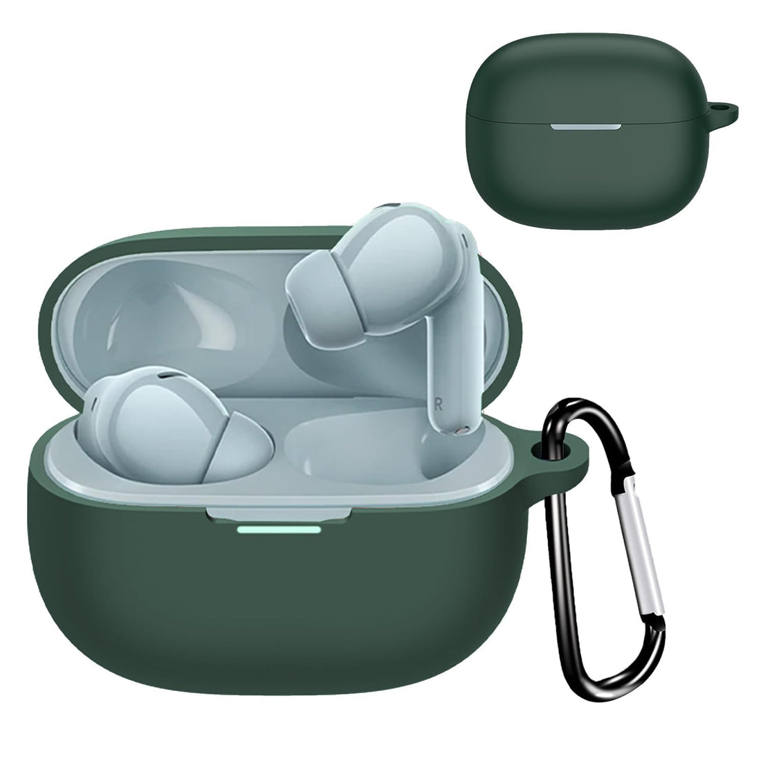 Dl3 Mobilak Compatible with Xiaomi Redmi Buds 5 Pro Case Cover, Soft Silicone Shockproof Protective Skin Case for Xiaomi Redmi Buds 5 Pro Wireless Earbuds with Carabiner (Green)