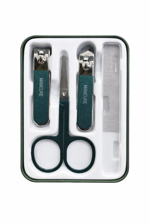 4-Piece Manicure Set with Nail Clippers, Precision Scissors and Acrylic Nail File – Stainless Steel Grooming Kit for Fingernails and Toenails – Travel Friendly Nail Care Tools with Case