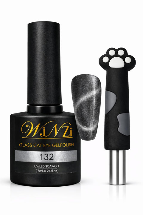 Cat Eye Gel Nail Polish Kit, Metallic Gray 7ml with Metal Magnet Tool, Magnetic Soak off UV LED Nail Art Gel Polish for 3D Cat Eye Effect