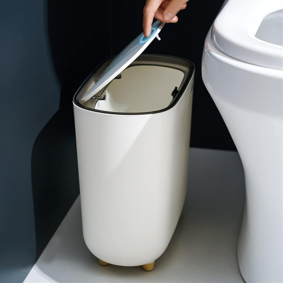 Trash Can with Smart Lid 13L Rectangular Modern Practical Daily Use in Kitchen, Bathroom, Home Rooms