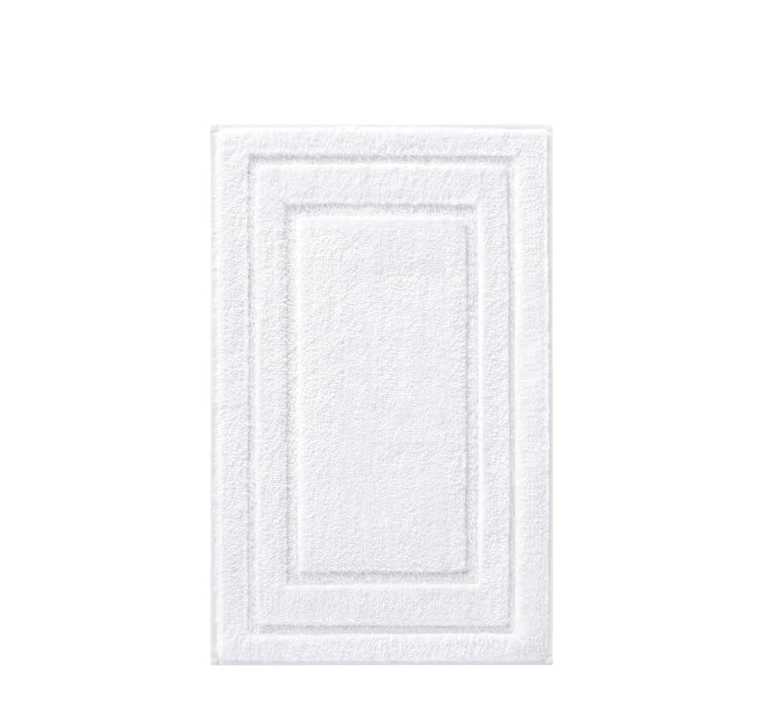 Signoola Double Banded Luxury Bath Mat Floor Towel Set of 1 Piece - Non Slip Absorbent Cotton Hotel Spa Shower/Bathtub Mats [Not a Bathroom Rug], 50 x 70 cm, White Color.