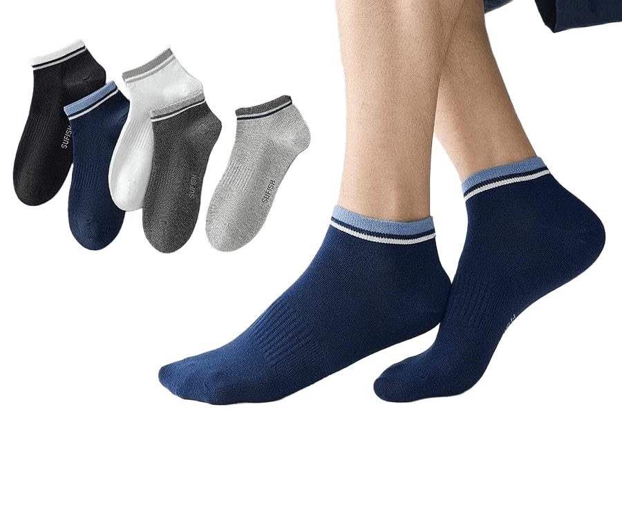 Men's Sufish Summer Graphic & Colors VIP Cool Respect Ankle Length Summer Low Cut Socks, 5 Pairs with Gift, Multicolor