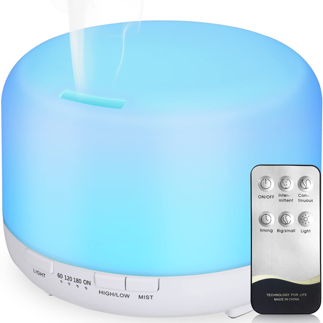 Hianjoo Aroma Diffuser Humidifier 450 ml Ultrasonic Aromatherapy Humidifier Colourful LED Lamp with Remote Control Function for Yoga Salon SPA Living, Sleeping, Bathing, Hotel, Pure White