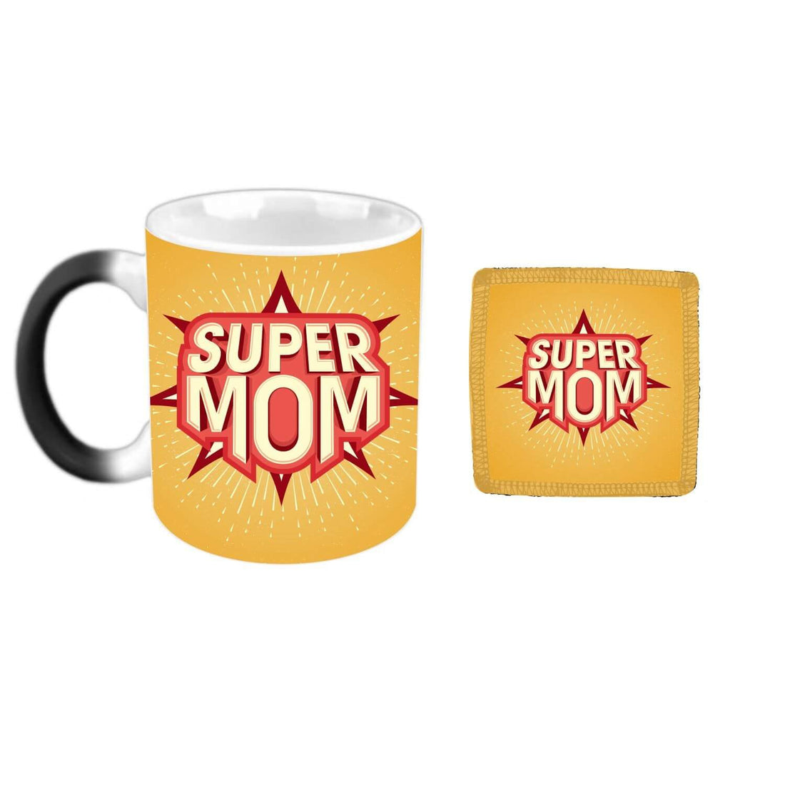 TheYaYaCafe Yaya Cafe Mothers Day Gifts, Super Mom Magic Mug for Mother, Coaster Combo Set of 2 | Mom Birthday Gifts - Black