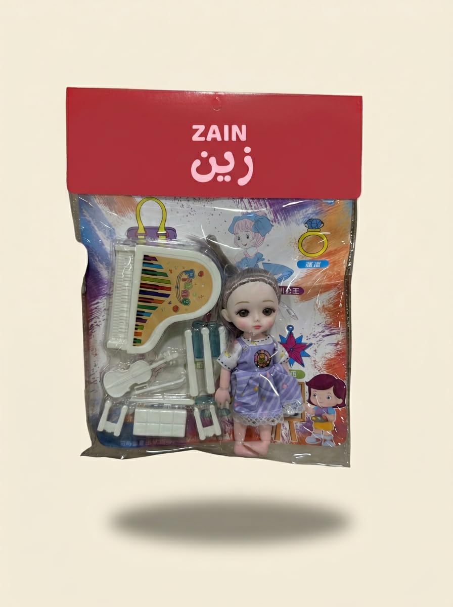 GHAZAL small plastic doll set with musical accessories such as a piano and violin, and is aimed at girls.