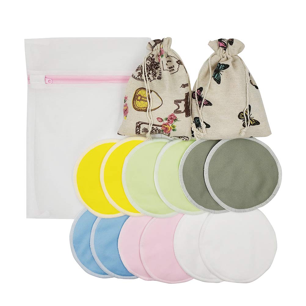 Moro Moro 3 12Pcs Reusable Bamboo Fabric Nursing Pads Leakproof Washable Feeding Pads Ultra Absorbent Bra Inserts With 2Pcs Cotton Bags And 1Pc Washing Bag For Students
