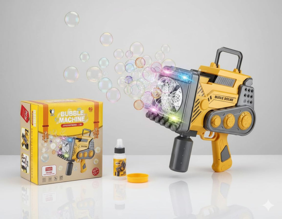 ZAIN Bubble Gun, Kids Toy, Summer Outdoor, Orange, Plastic, Educational, Engineering Series, Ages 3-8 Years, CE Certified, 21.5x13.1x24cm, Electric with Colorful Light Effects