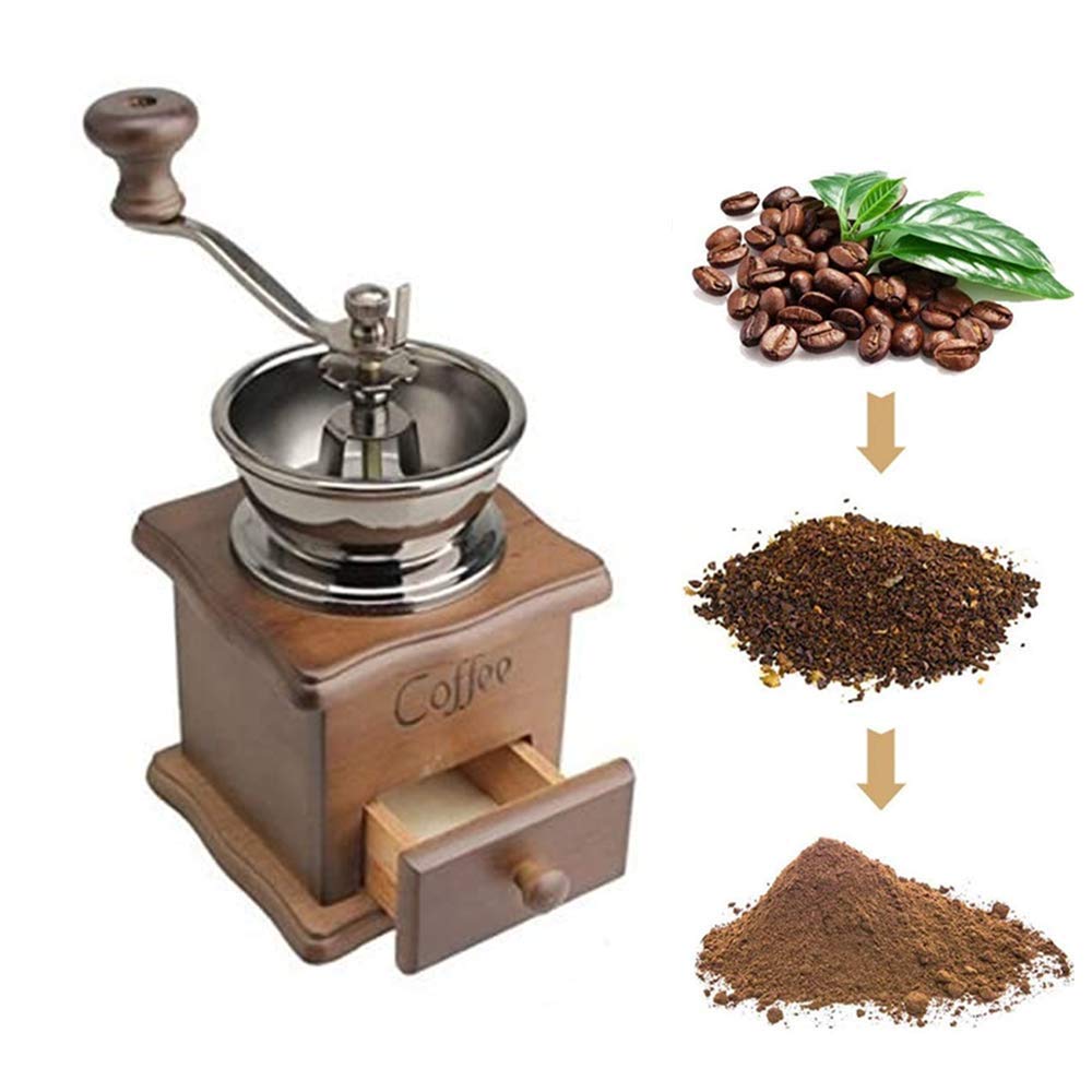 XIYUAN Manual Coffee Grinder Wood Vintage Antique Ceramic Hand Crank Coffee Mill With Retro Style Wooden Coffee Grinder Rotating Grain Hand Coffee Grinder