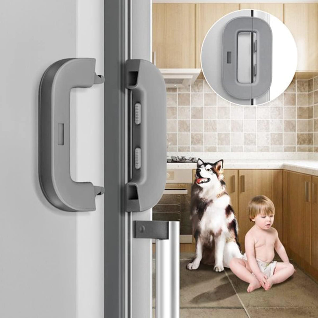 Refrigerator Door Lock to Prevent Children from Opening Easy to Use and Install Without Tools or Drill Just Adhesive Installation - Grey