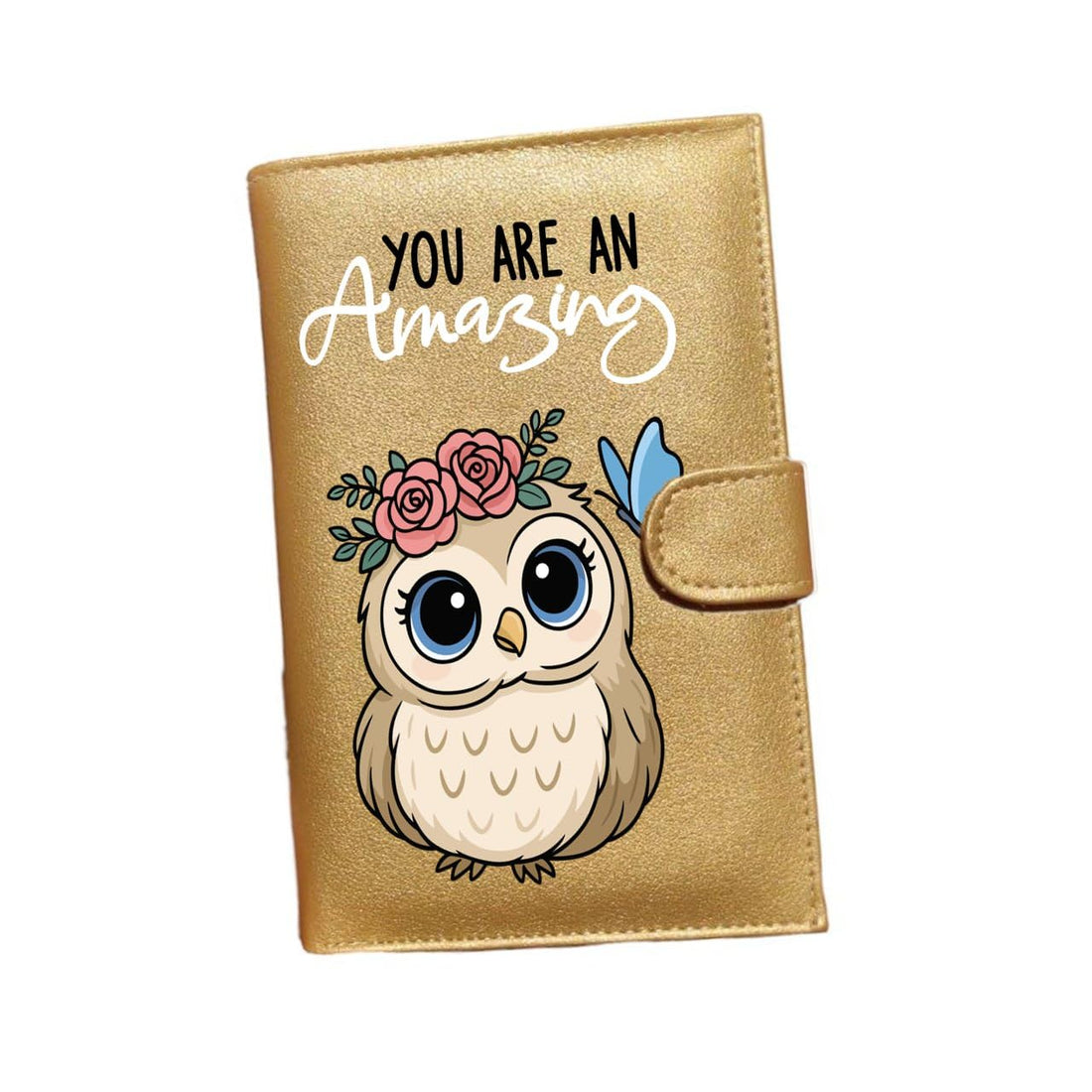 Artificial Leather Women's Wallet with owl design- You are amazing - Gold- gift for her -one sided printing- we print,Your Gift