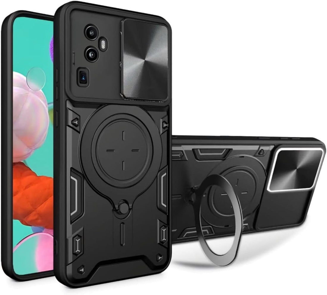 Grabist case Compatible with Oppo Reno 10 Pro Plus, Premium Protection Back Case with Camera Slide Cover Built-in CD Ring Stand Shockproof case for reno 10 pro plus 5G (Black)