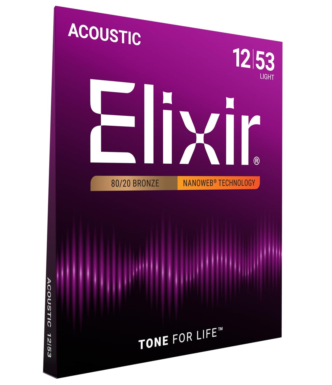 Elixir Strings 80/20 Bronze Acoustic Guitar Strings w NANOWEB Coating, Light (.012-.053)