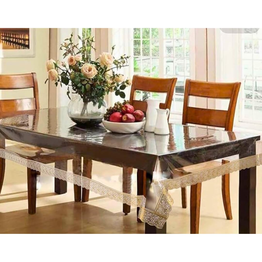 High Durability Vinyl PVC Rectangle Tablecloth, Waterproof Transparent Table Cover with Lace Macrame Border, Heavy-Duty Oblong Table Protector 152 x 228 cm for Kitchen, Home, Indoor, Outdoor