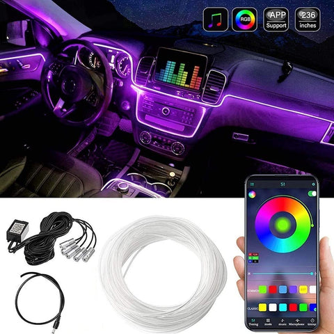 AUTO SNAP Flexible EL Neon Strip 6M LED RGB Interior Decorative Light for Car, Optic Lighting Kit with Sounds Activated Wireless IR Mobile Application (12W, Multi-Colors)
