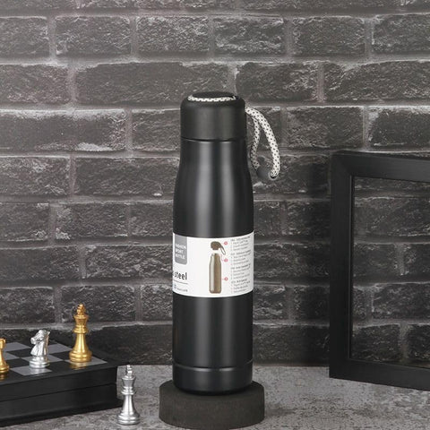 Thermal Mug 550ml Portable Reusable Lid Keep Hot 10Hrs / Cold 30H Stainless Steel Vacuum Insulated Black Sports Water Bottle