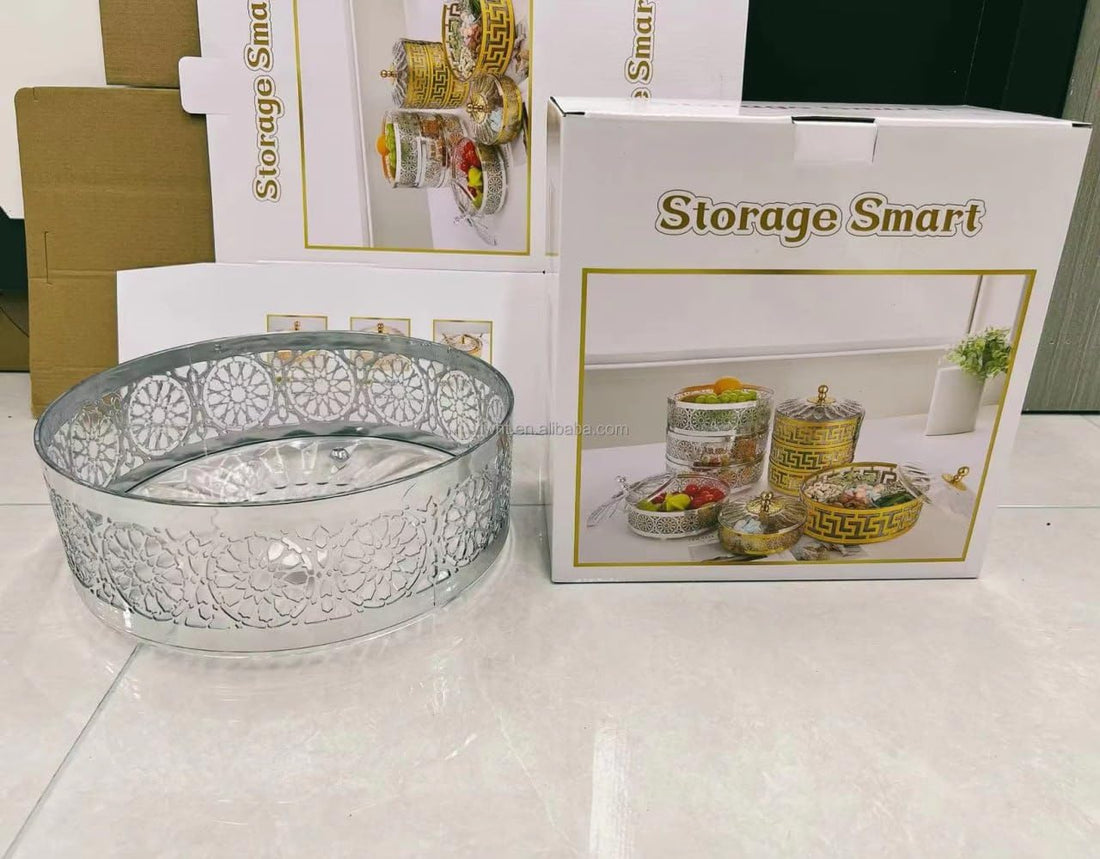 Royal Ecleric Tasali Set - Gold: Serve Tasleys & Nuts in Sophisticated Style! Includes 3 Acrylic Rolling Trays with Clear Lids and Royal Legs, with Possibility - Generic