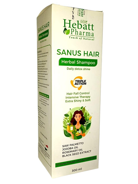 Sanus Hair Herbal Shampoo for Hair Fall Control, Intensive Hair Strengthening & Nourishing Treatment - Effective Herbal Collection Extract - 300 ml I from Al Shabrawini Pharmacy