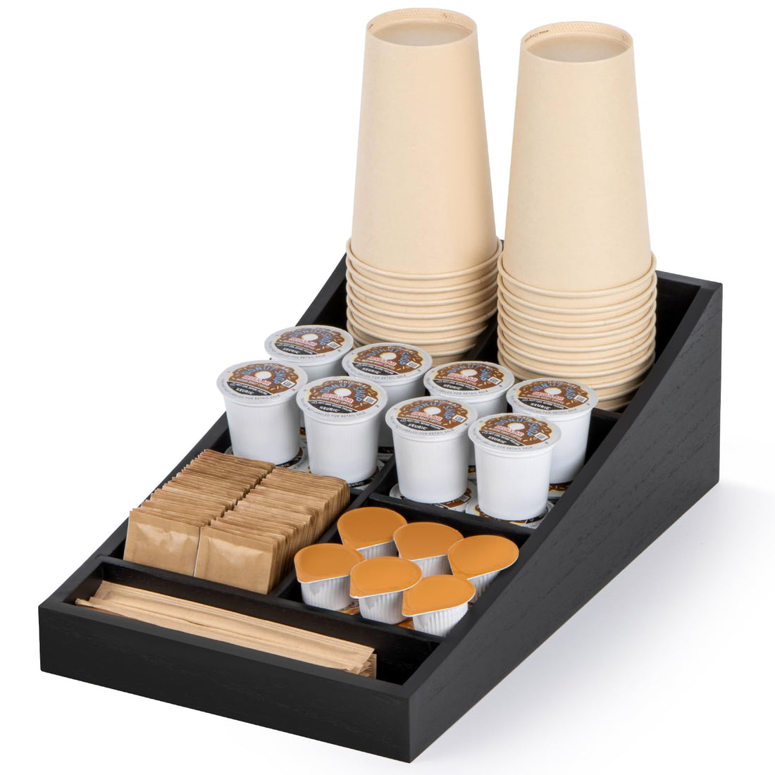 ANBOXIT Coffee Organiser, Wooden Coffee Station Accessories Organiser for Coffee Corner, Coffee Bar Shelf, Coffee Spice Tray for Home and Office (7 Compartments, Long and Narrow)