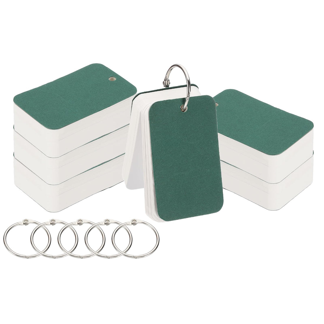 PATIKIL 6pcs Flash Card with Ring, 3.5x2 Flash Card Blank 100 Sheets Each White Blank Index Cards Small Note Cards for Studying Memory Learning, Green