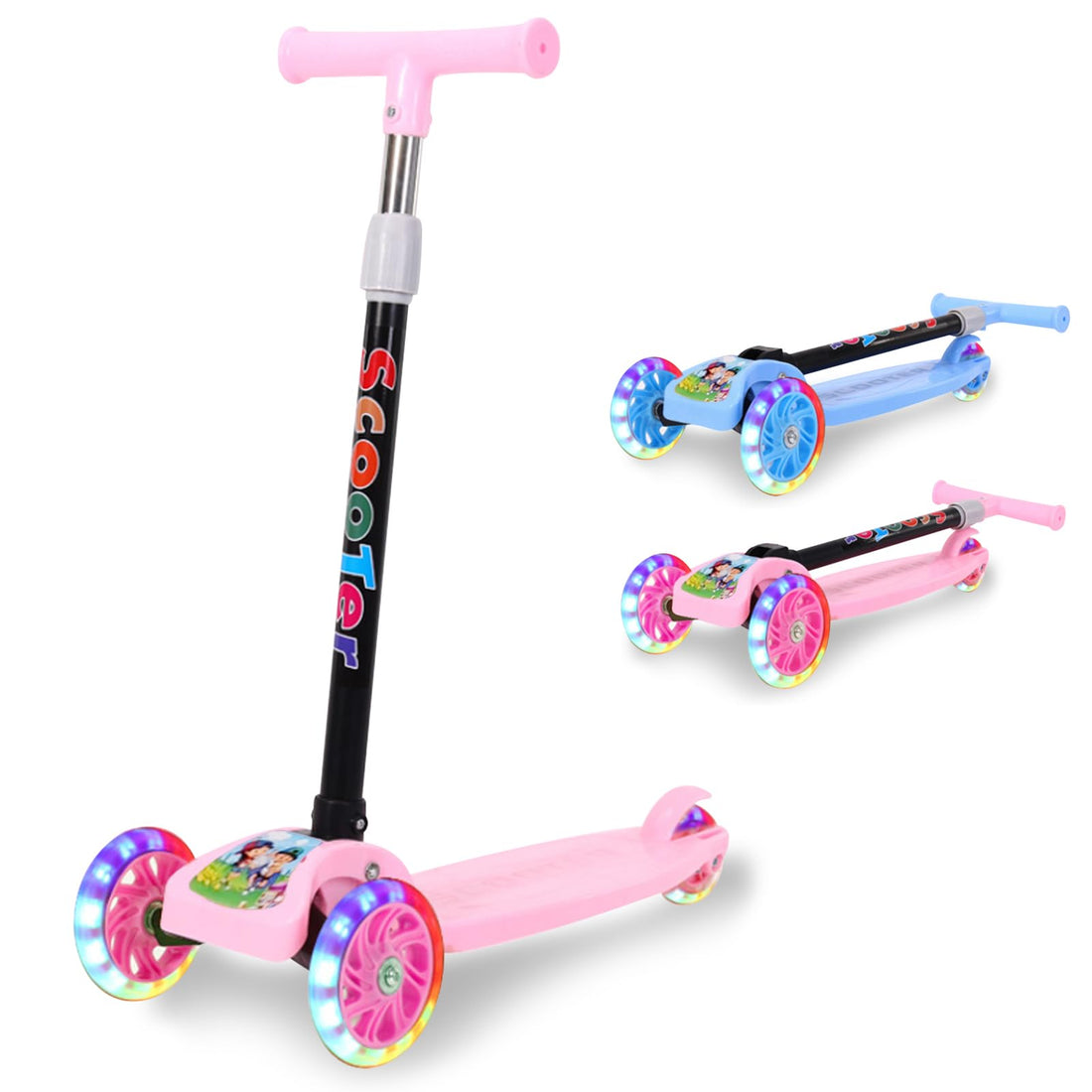 Beauenty Kids 3-Wheeled Scooter, Toddler Scooter Pedal for Girls and Boys, Awith Flashing Wheels for Ages 2-8(pink)