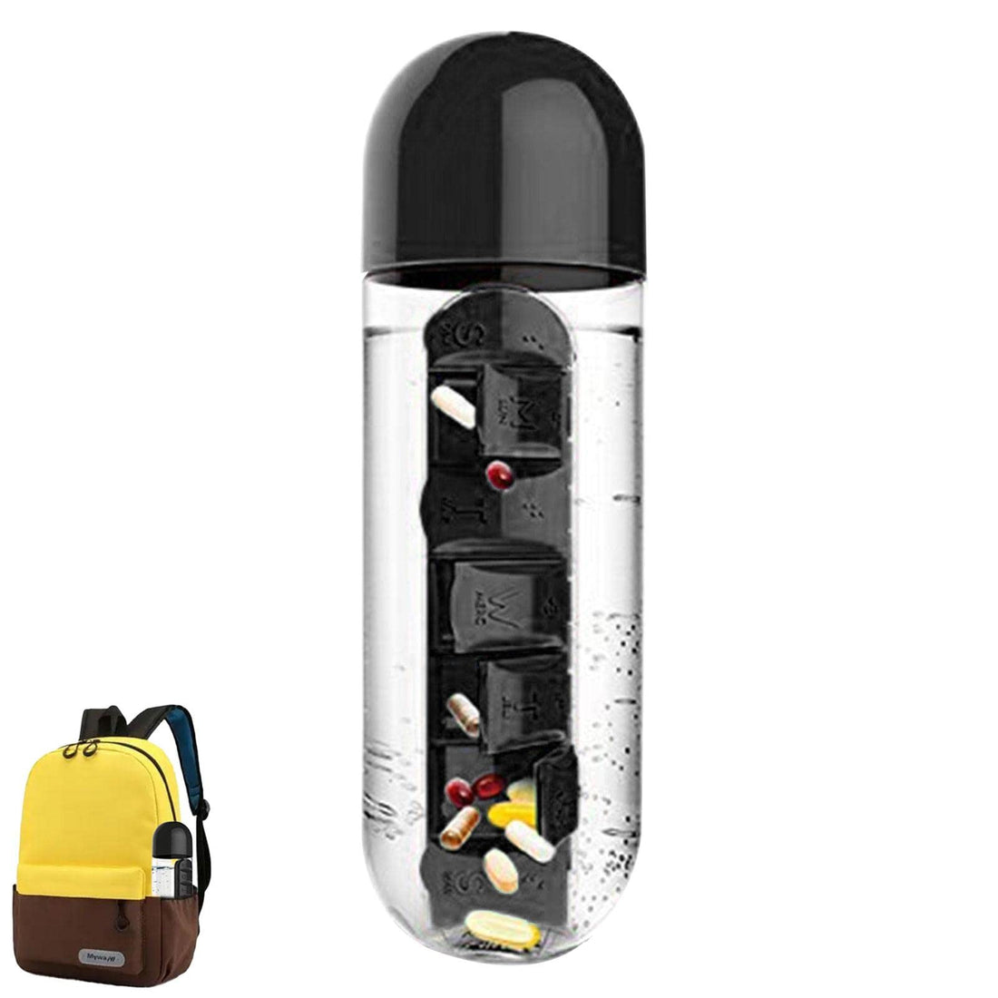Cyhamse Pill Box Bottle – Weekly Pill Boxes, Water Bottle 600 ml with Weekly Pill Box, Storage Box 3 in 1 Bottle for Fish Oils, Supplements