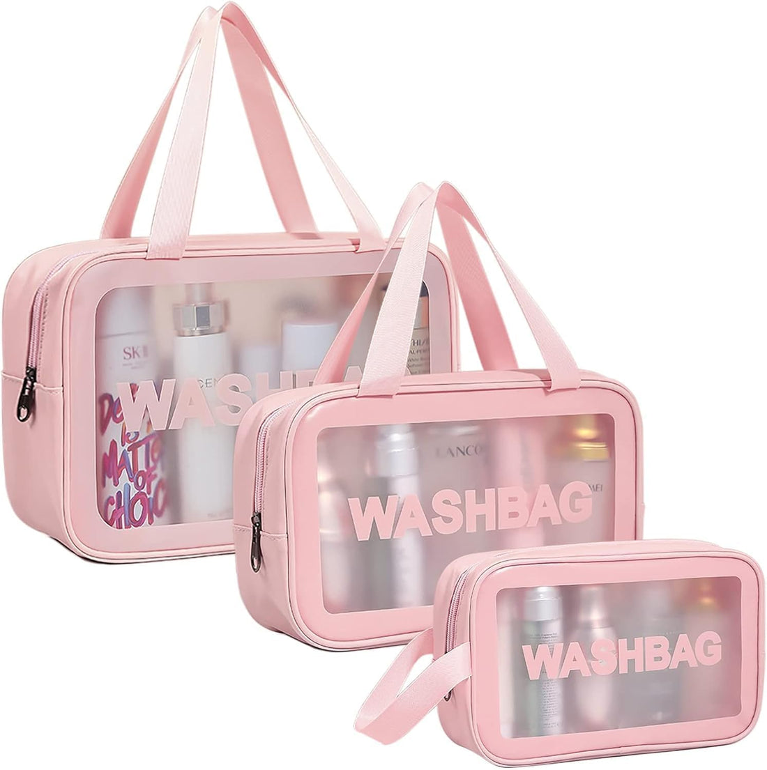 Women’s Waterproof Makeup Bag Set of 3 – Heavy Duty Leather Toiletry Pouch, Travel Cosmetic Organizer for Gym, Shampoo, Creams, Bath Tools & Daily Essentials