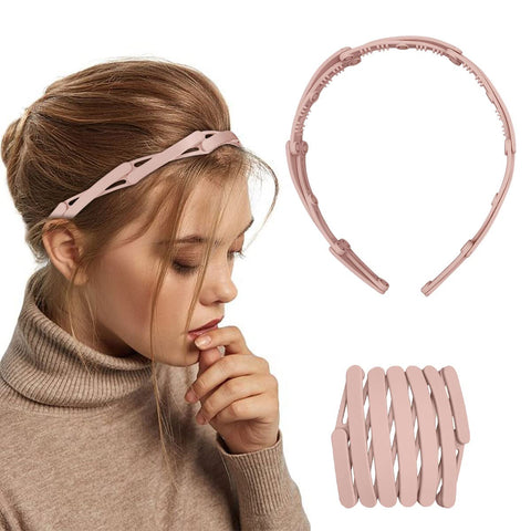 1 PC Hair Bands Teeth comb headbands for women Girl Plastic Plain Headbands Retractable Pocket Hair Band,Spring Wavy Foldable Headband No Slip Adjustable Hair Hoop Fashion Hair Accessories (Pink)