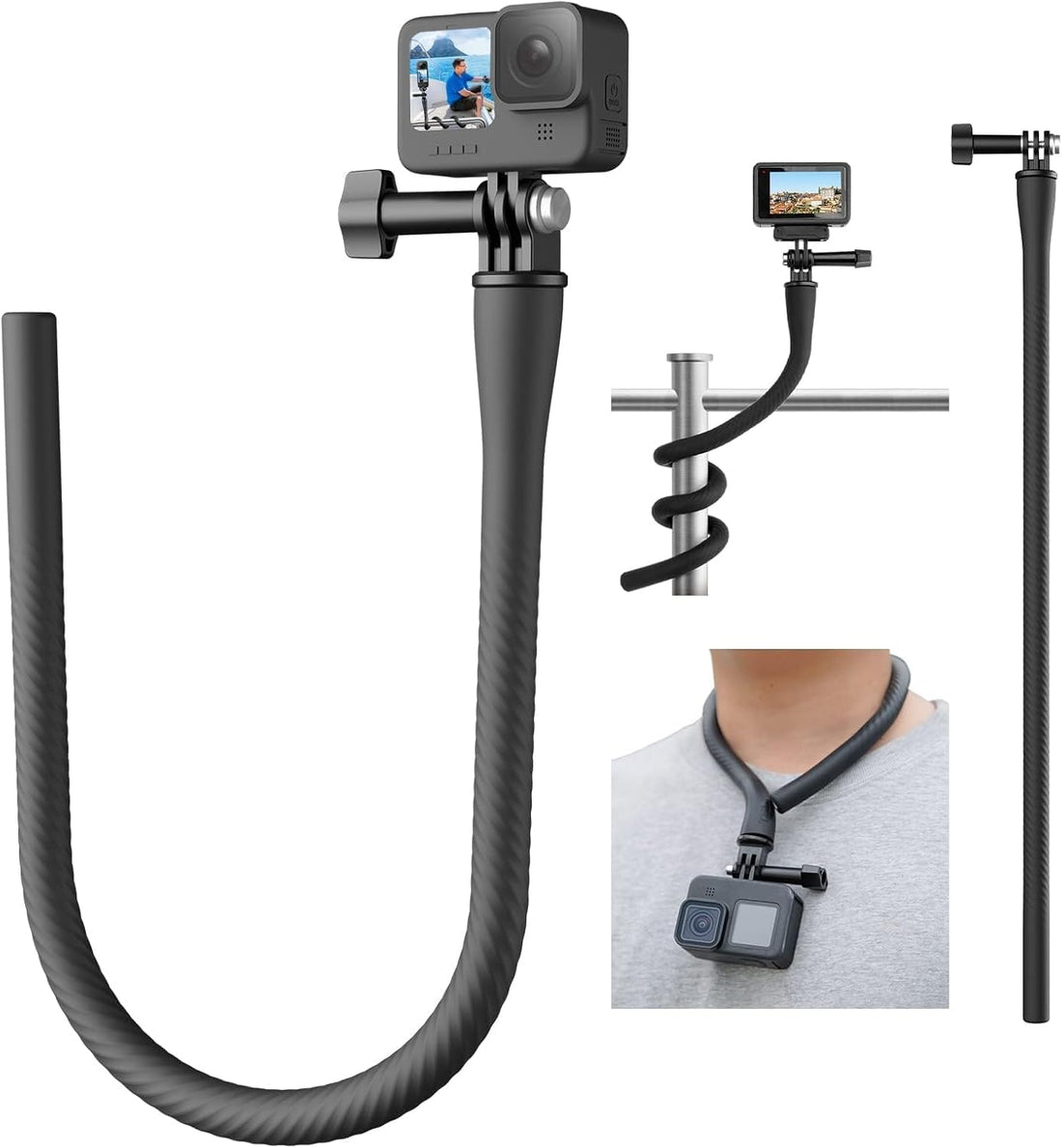 TELESIN Flexible Monkey Tail Selfie Stick Holder for GoPro Hero 13/12/11/10/9/8/7/6/5/Max/Mini, DJI OSMO Action 5 Pro 4 3 Pocket, Insta 360 X5 X4, AKASO, Monopod, Action Camera Accessories