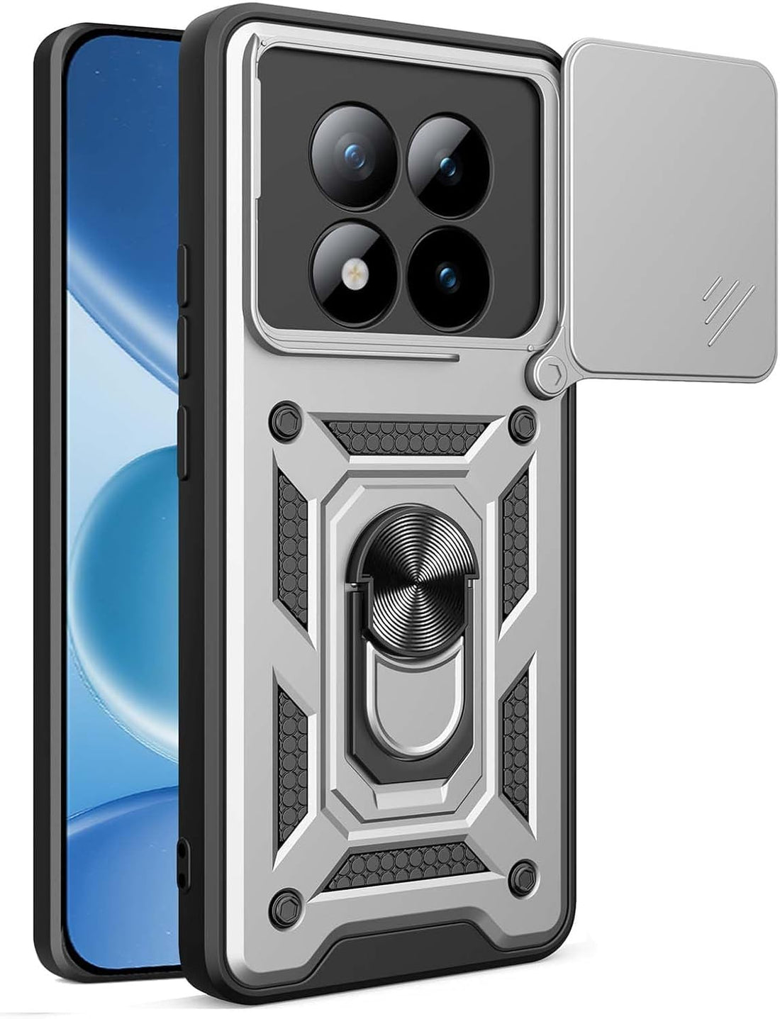 Redmi Note 15 Pro Plus Case, CamShield Shockproof Anti-Scratch Full Protection Case with Camera Cover and Metal Ring Multi-Function for redmi note 15 pro plus cover (silver)