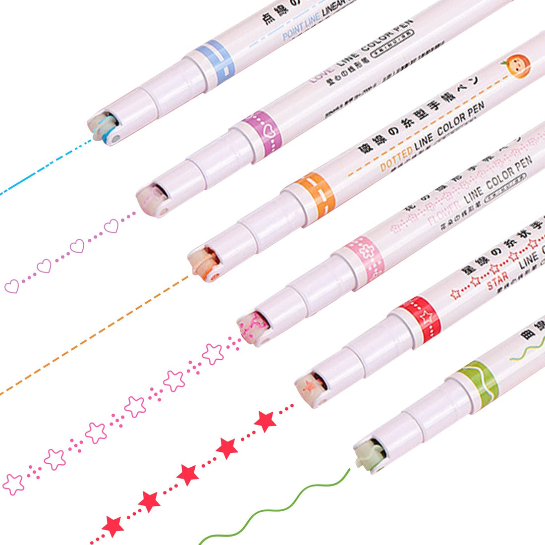 Ronronner 6 Piece Curve Highlighter Set, Multi-colour Fluorescent Marker Pens, Curved Design with Pattern Printing Scroll Wheel, 0.5mm Tip, Ambidextrous, For Paper, Office, Notes, Planner, Calendar