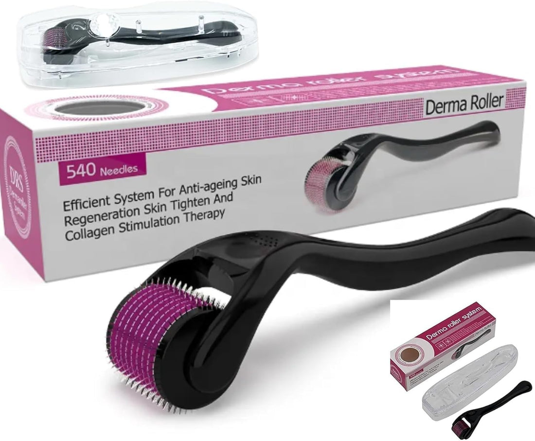 Derma Roller 540 Needles Hair Growth Roller,Titanium Micro Wrinkle Anti Aging Acne Scar Stretch Mark Treatment Micro Needling Face Care Massage Tool with-0.5MM(with Protection Box)