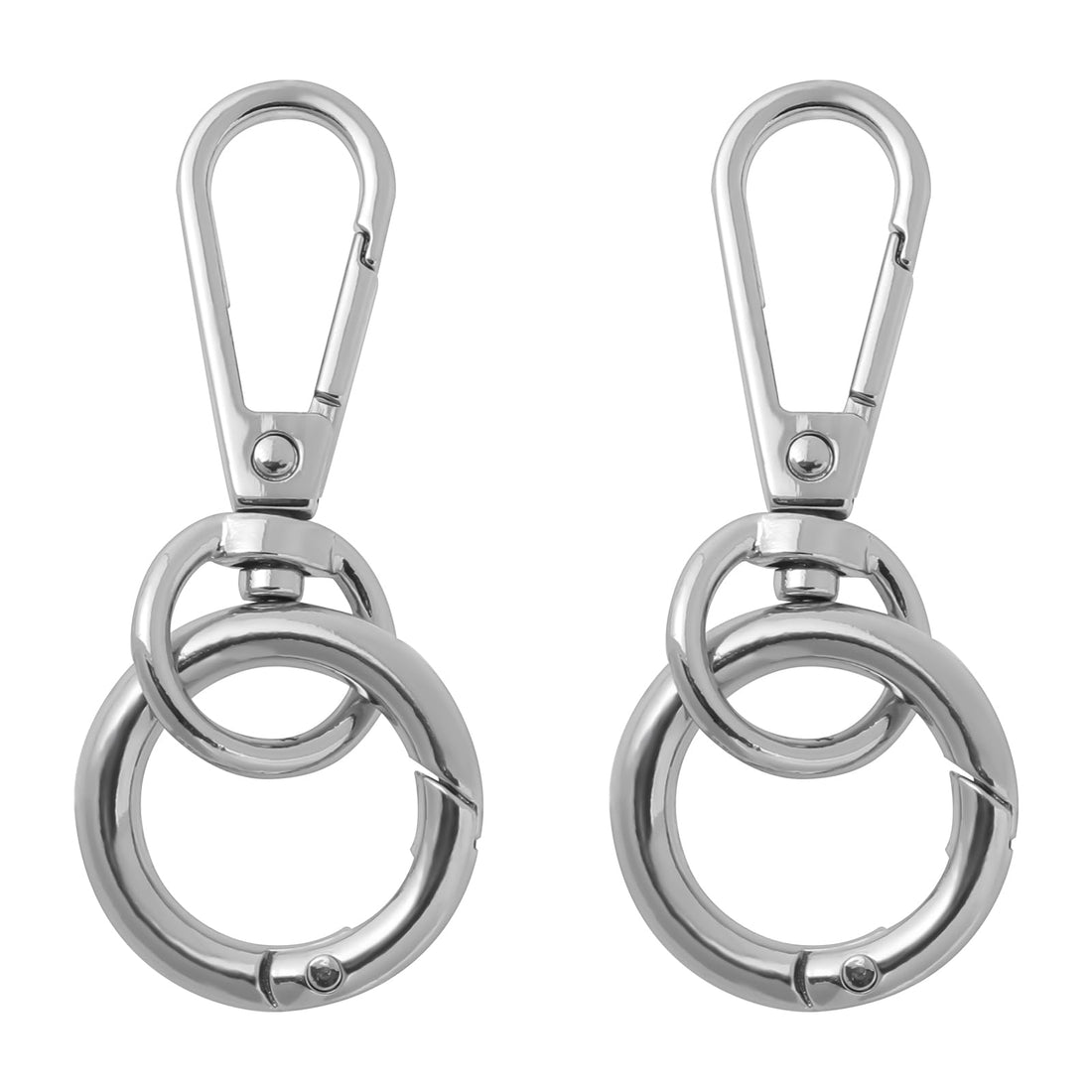 Hariendny 2 PCS Lobster Clasp Keychain Metal Swivel Snap Hooks with Key Rings,Double Opening Swivel Snap Double Necklace Clasp Keychain Hooks for Lanyard Key Art Crafts Making Cages (Silver)