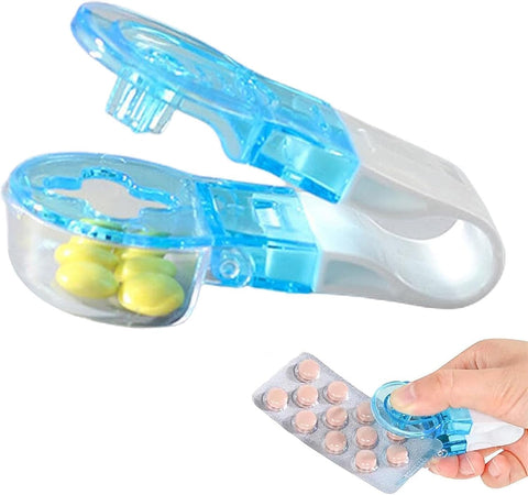 1pc Blue Portable Pill Taker, Tablets Pills Blister Pack Opener Assistance Tool,Travel Pill Taker,Small Storage Box Medication and Pill Dispenser,Individuals with Weak Pill Organizers Medication Aids