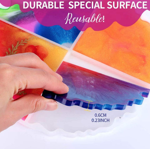 PEN KIT MALL - Large Coaster Resin Molds, 1 Pack Puzzle Silicone Mold for Resin Epoxy, Include 4 Quarter Circle Patterns with Irregular E...