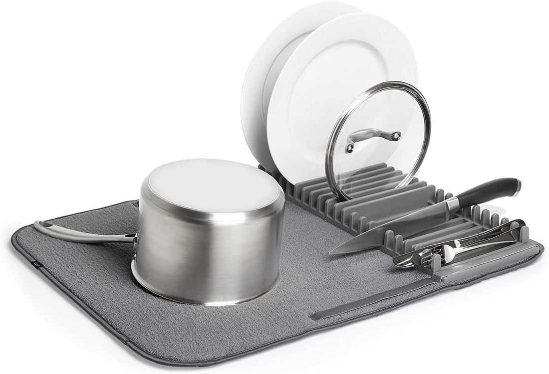 Dish Floor Mount Drying Rack/Plate Tiered Shelf with Dish Mat- Thickened Pp Material, Space-Saving and Lightweight Design for Effortless Storage(Dish mat with Plate Holder)