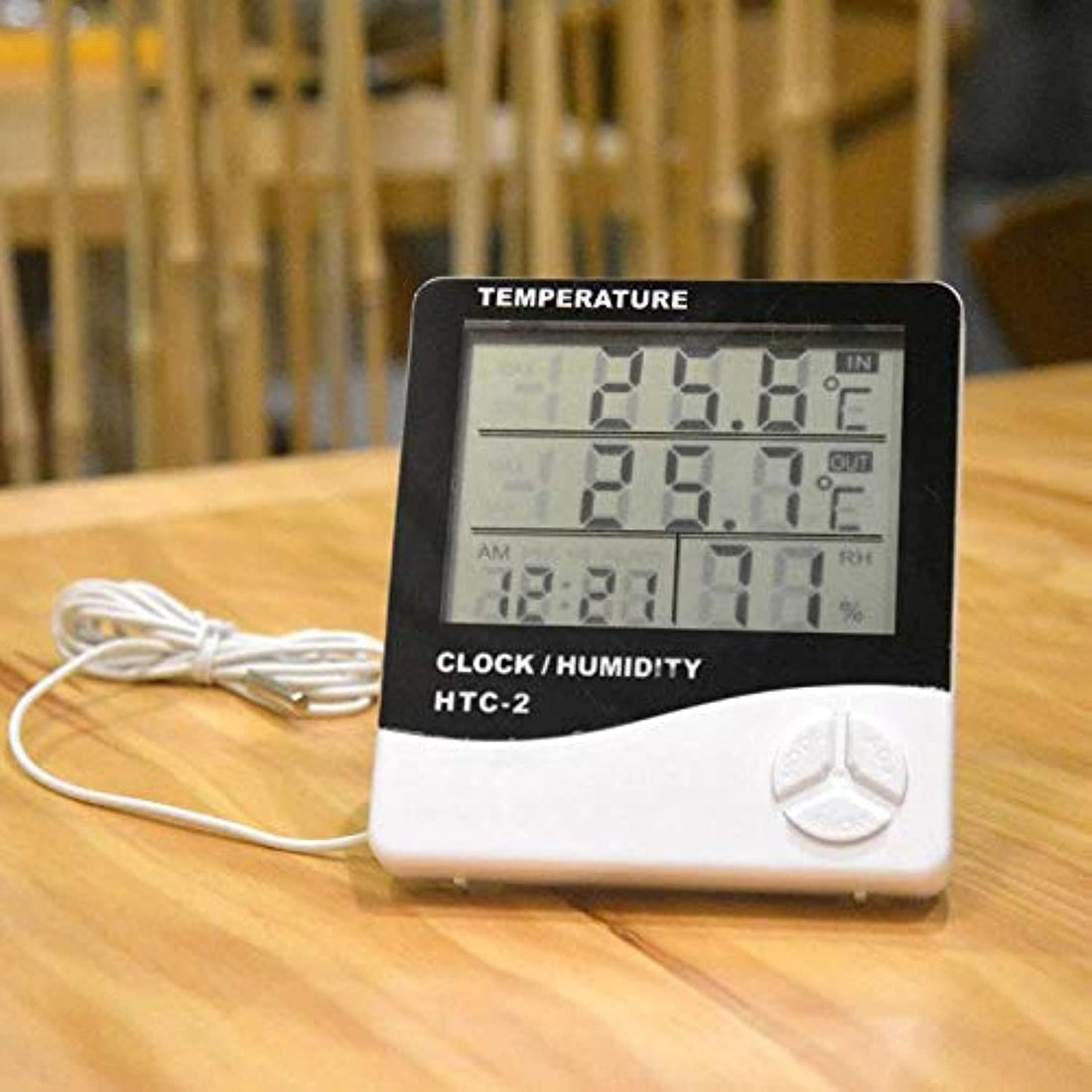 eWINNER Digital LCD Temperature Thermometer Hygrometer Humidity Meter Clock White HTC-2
