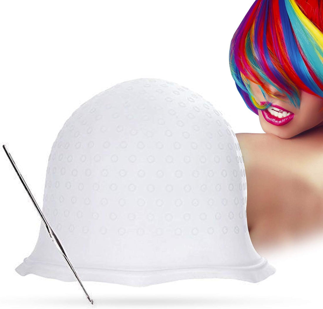 Highlighting White Silicone Cap Reusable for Professional Salon Dye Frosting Hair Coloring Bleaching Highlight Dyeing Styling Hairdressing Tools with Hook for Women Girls Man (White)