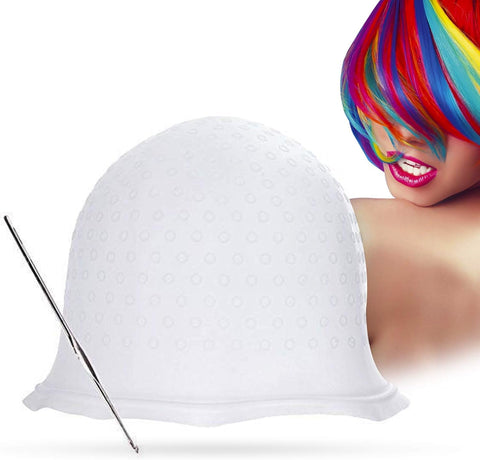 Highlighting White Silicone Cap Reusable for Professional Salon Dye Frosting Hair Coloring Bleaching Highlight Dyeing Styling Hairdressing Tools with Hook for Women Girls Man (White)