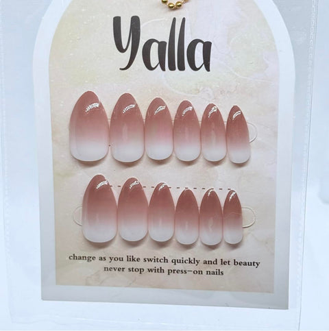 Ombre Press On Nails Set | Long Lasting Fake Nails | Brown, Pink, Beige, Purple, Black & White Gradient | 12 PCS Natural Salon Finish (Light Brown Ombre)
