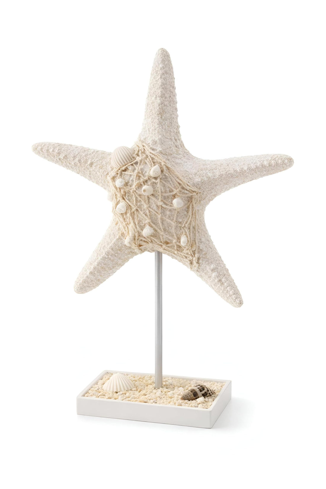 Decorative Starfish - Minimalist White Figurine on Wooden Stand, Enhances Beach-Themed Interiors with Subtle Coastal Charm
