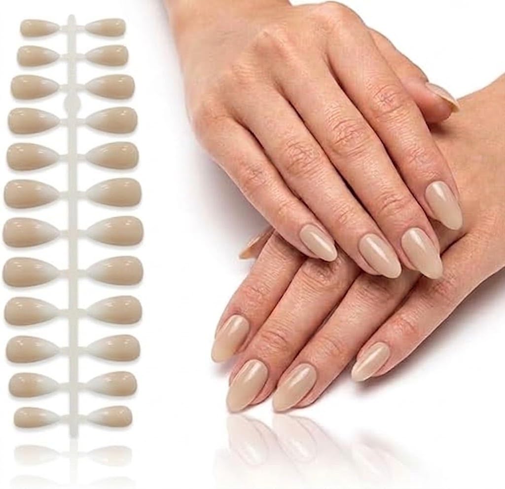 24pcs SHORT Size Finished Design With UV Gel Press On Nails Coffin OVAL Shiny False Nails Full Cover Artificial Fake Nail Art Tips- Comes With 1 SHEET DOUBLE FACE (3D)