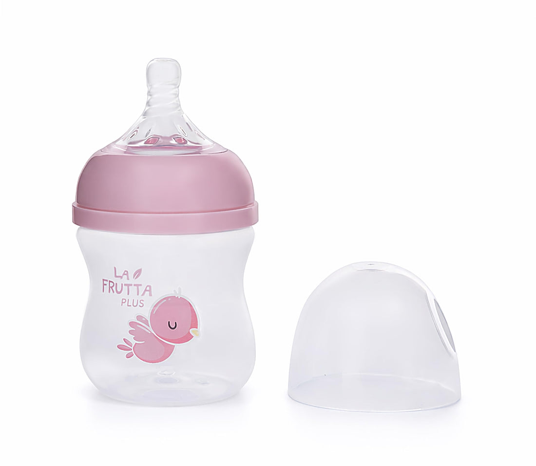 Natural Flow Baby Bottle Anti-Colic, Soft Silicone Nipple, BPA Free, Slow Flow, 0+ Months (Pink, 120)