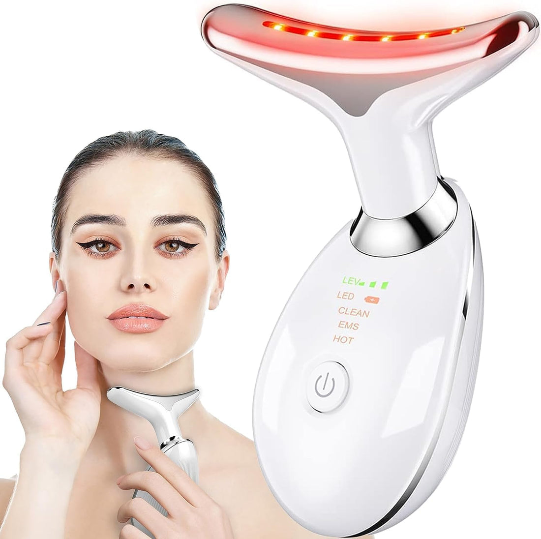 3 LED Lgiht Vibration Facial and Neck Massager for Face, Neck - Skin Lifting & Firming - Wrinkle & Dark Circle Reducer - Home use Skin Care Face Sculpting Tool and Neck Massager-White