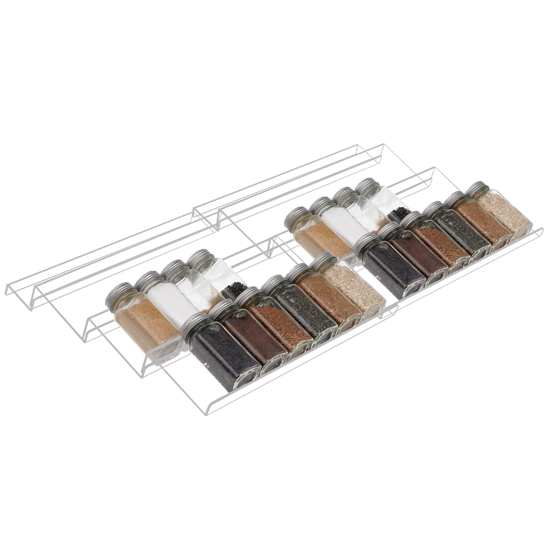 2 Pack 4 Tiers Acrylic Spice Rack Tray, Adjustable Expandable Clear Spice Drawer Organizer Insert for Kitchen Cabinets Seasoning Drawer Organizer(8Pcs)