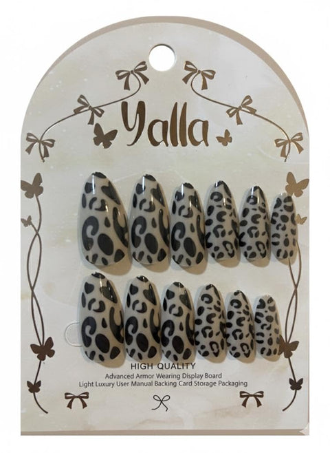 Tiger False Nails, Red and Black, Almond Shape, 1 Piece (Beige)