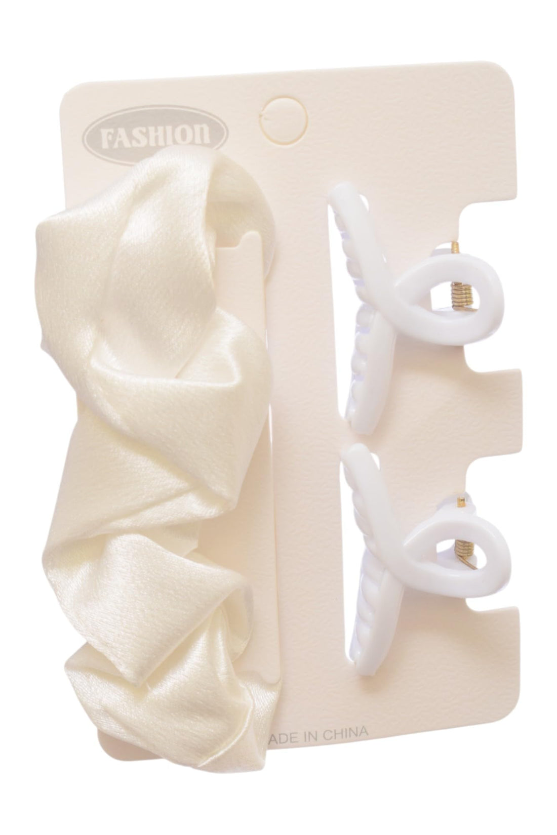 Hair Claw Clips With Hair Scrunchies For Girls Set, 3 Pieces - White