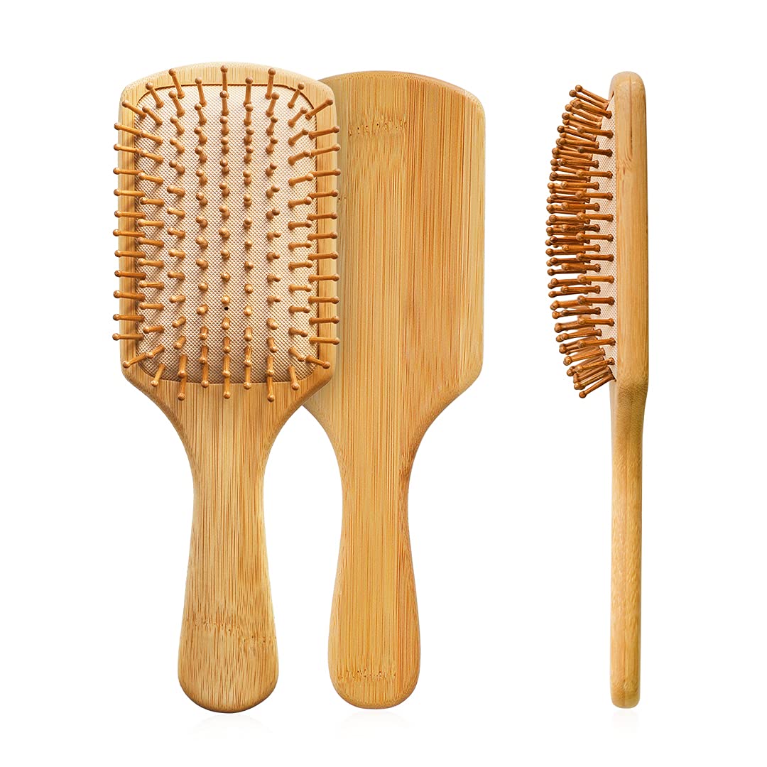 ZOZY Craft Hair Brush Eco-Friendly Natural Wooden Bamboo Air Paddle Detangle Hairbrush Massage Scalp For Long Curly Short Thick Thin Hair For Women Kids Men