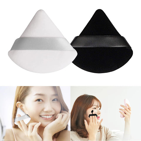 Rowwait 2 Pcs Powder Puff Makeup Puff Triangle Powder Puff Soft Powder Sponge Reusable Make up Triangle Sponges with Strap for Loose Powder（Black and White）