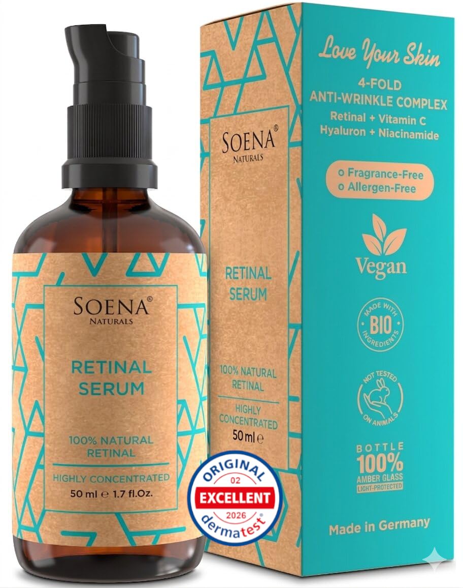 Organic Retinol Serum High Dose + Anti-Ageing Active Ingredients - Hyaluronic Acid, Vitamin C, Niacinamide, Retinal Serum Face Vegan, Against Wrinkles, Pimples and Enlarged Pores - Made in Germany