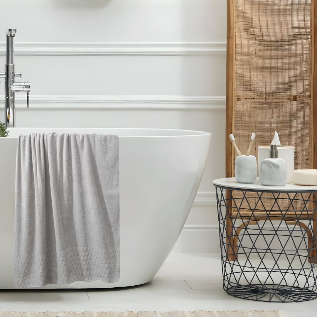 Morano Legacy Bath Towel 90X150 Cm 100% Cotton Soft Absorbent Towel For Bathroom, Hotel And Spa Use Contemporary Design Quick Dry Comfortable Texture Elegant, Premium Quality Fabric (Silver)